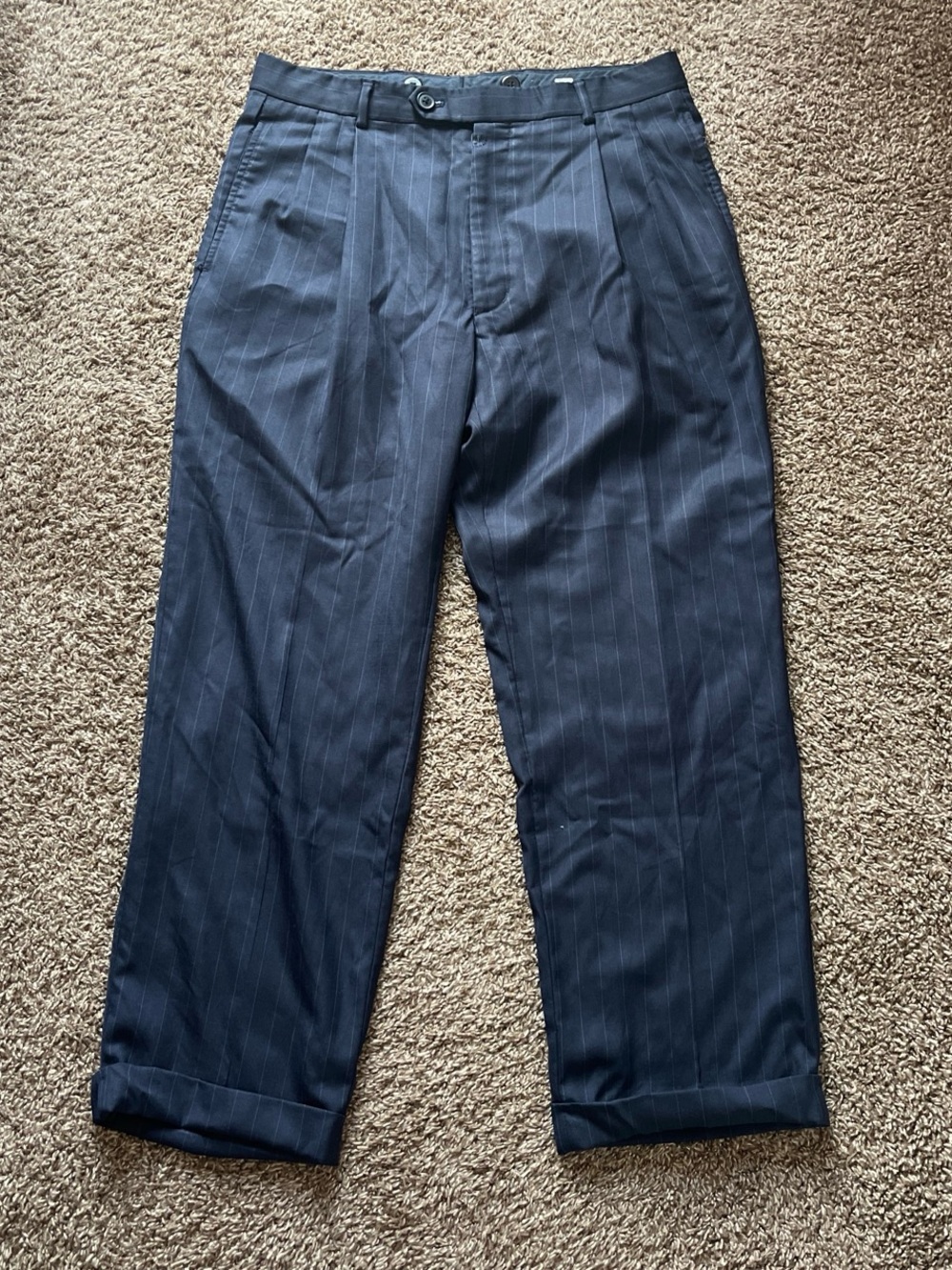 Men's Navy Pinstripe Dress Pants